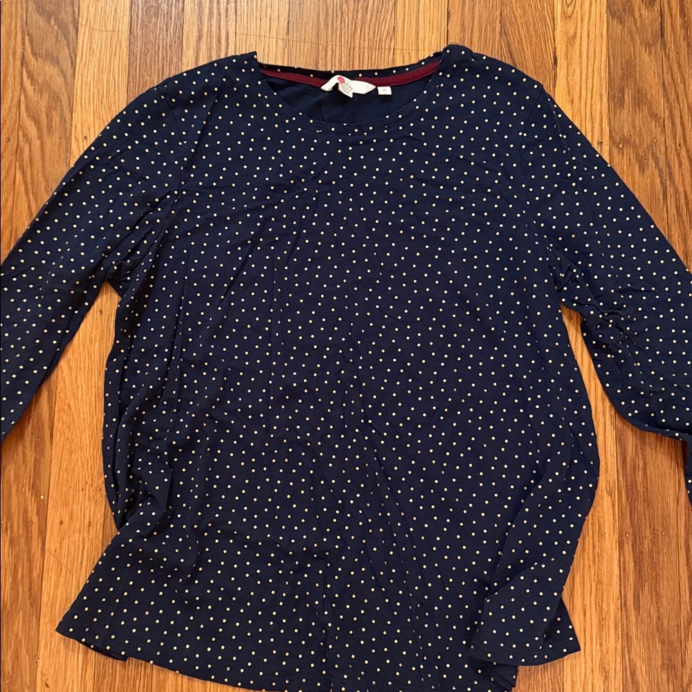 Boden Navy with Gold Polka Dot Long Sleeve Top